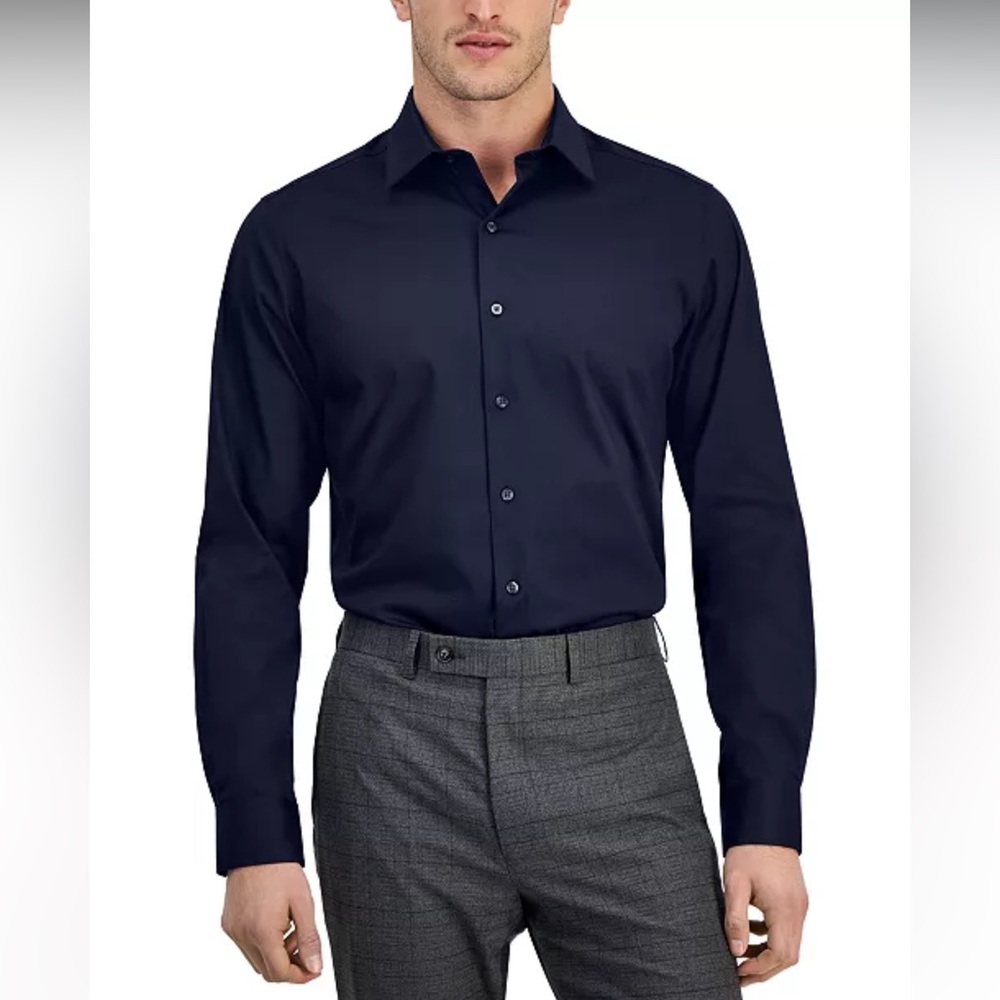 NEW Alfani Men's Wrinkle Free Deep Blue Dress Shirt